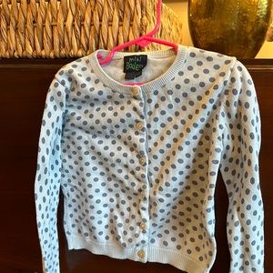 Mini Boden blue polka dot cardigan. Size 5-6